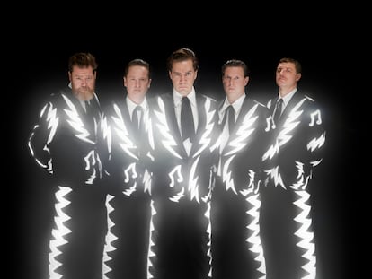 The band The Hives, with Howlin’ Pelle Almqvist in the center