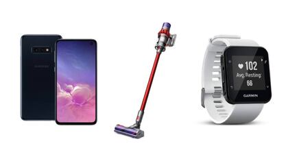 El Samsung Galaxy S10e, el aspirador Dyson Cyclone V10 y el reloj Garmin GPS Garmin Forerunner 35 son tres de los productos de la lista.