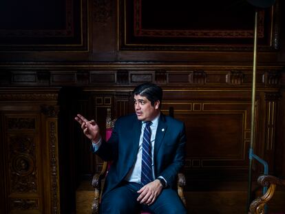 El presidente de Costa Rica, Carlos Alvarado Quesada,  durante la entrevista celebrada el martes en Casa América, en Madrid.