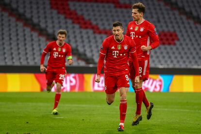 Lewandowski celebra su gol ante la Lazio