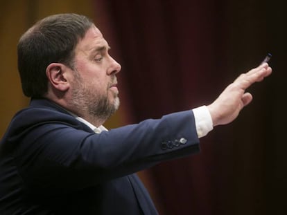 Oriol Junqueras en su intervenci&oacute;n.