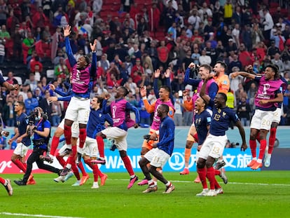 Los jugadores de Francia celebran el pase a la final del Mundial, el pasado miércoles en Jor.