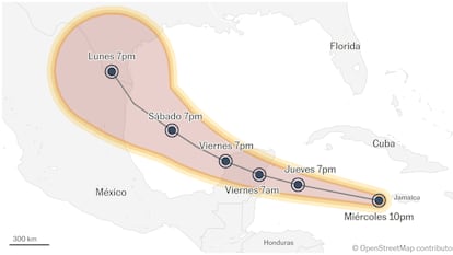 El paso pronosticado del huracán 'Beryl', a 3 de julio.