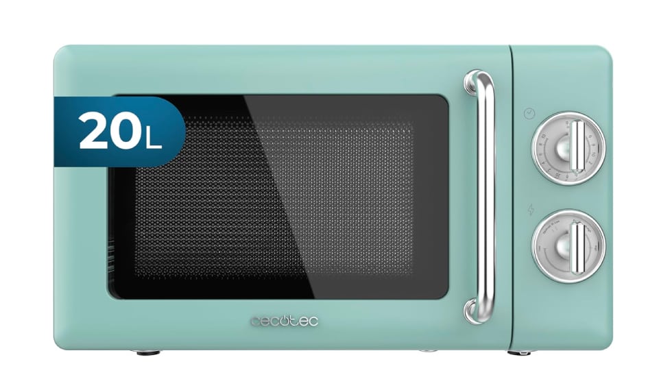 Microondas mecánico con estética ‘vintage’, de Cecotec.
