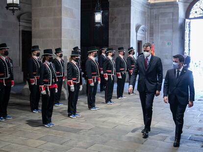 Primera reunion de la mesa de dialogo entre Cataluña y España. Pedro Sanchez y Pere Aragones en el Palau de la Generalitat.