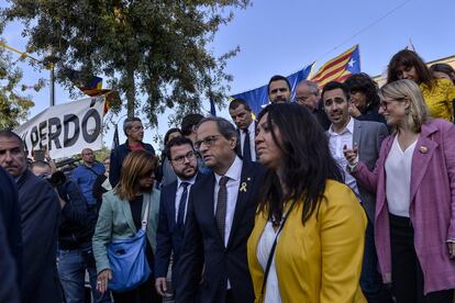 Actos del Gobierno de la Generalitat en Sant Julià de Ramis, donde estaba previsto que hace un año votara Carles Puigdemont, ahora huido de la justicia española en Waterloo (Bélgica).