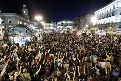 Indignados del 15-M en la madrileña plaza de la Puerta del Sol.