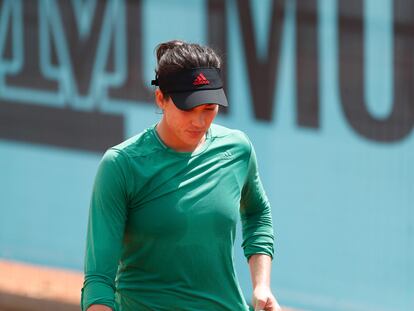 Garbiñe Muguruza, durante un entrenamiento en la Caja Mágica este miércoles en Madrid.