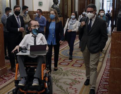 El portavoz de Unidas Podemos en el Congreso, Pablo Echenique, en el Congreso de los Diputados.