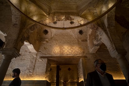 A geometric design above the door leading to the cold room of the baths.