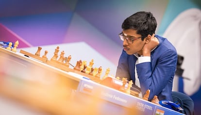 Praggnanandhaa, durante una de sus partidas en el torneo de Wijk aan Zee