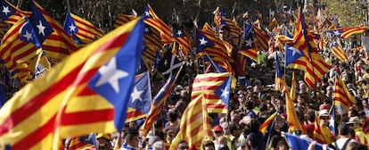 Esteladas en la manifestación de la Diada el 11 de septiembre de 2017 en Barcelona