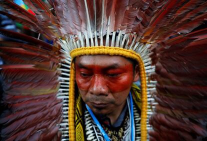 An indigenous protester at the climate change march.