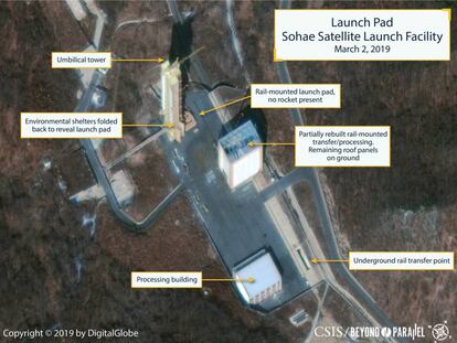 Imagen de la plataforma de lanzamiento de satélites en Corea del Norte. 