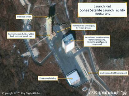 Imagen de la plataforma de lanzamiento de satélites en Corea del Norte.