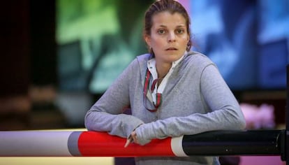 Athina Onassis, durante un concurso hípico.