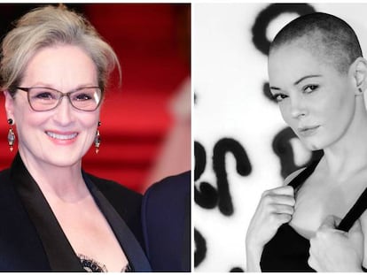 Las actrizce Meryl Streep y, a la derecha, Rose McGowan. 