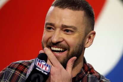 Justin Timberlake en la rueda de prensa previa a la Super Bowl 2018 en Minneapolis (Estados Unidos)