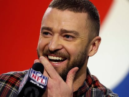 Justin Timberlake en la rueda de prensa previa a la Super Bowl 2018 en Minneapolis (Estados Unidos)