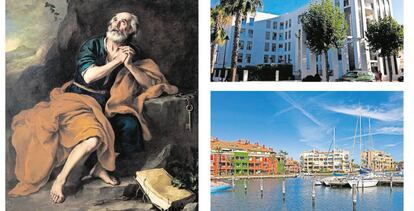 El cuadro de Murillo ‘San Pedro de los Venerables’, el hotel de la firma en Lepe y el puerto de Sotogrande.