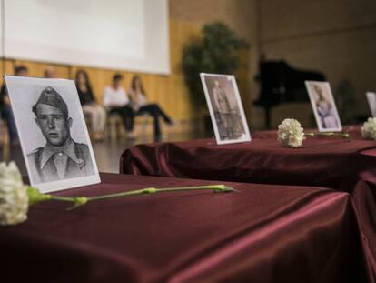 Ataúdes con los restos de Constancio Sánchez y otras víctimas del franquismo, exhumados y entregados este sábado a sus familiares en Guadalajara.