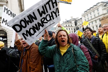 Protesta contra la monarquía. el sábado en Londres, durante la ceremonia de coronación. 