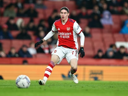 Marcelo Flores, durante un partido con el Arsenal sub 21, el pasado 11 de enero de 2022.