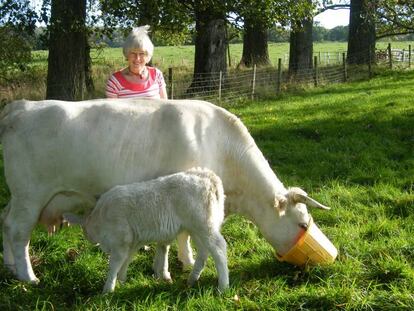 Rosamund Young, en su granja.