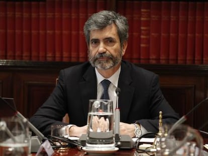 Carlos Lesmes, durante un pleno del Consejo General del Poder Judicial.