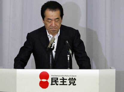 Naoto Kan tras anunciar a su partido su dimisión como primer ministro