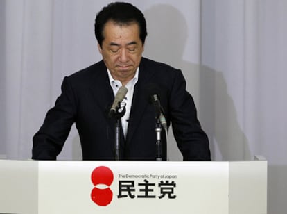 Naoto Kan tras anunciar a su partido su dimisión como primer ministro