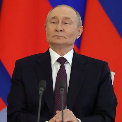 Russian President Vladimir Putin attends a ceremony of exchange of documents following talks with Laotian President Thongloun Sisoulith at the Kremlin in Moscow, Russia, July 31, 2025. REUTERS/Evgenia Novozhenina/Pool
