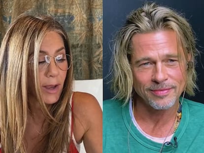 Jennifer Aniston e Brad Pitt, em videoconferência.