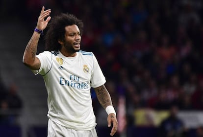 Marcelo, durante el partido del Madrid ante el Atl&eacute;tico.