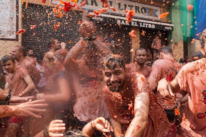 Ambiente durante la Tomatina 2018, el 29 de agosto, en Buñol.