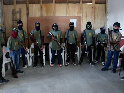 Child members of the self-defense groups in Ayahualtempa, in the state of Guerrero, Mexico, on January 24, 2024.