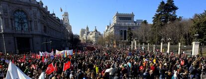 La cola de la manifestación, desde la Plaza de Cibeles hacia la calle de Alcalá.