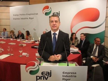 Iñigo Urkullu, el pasado 4 de mayo, durante la cumbre económica de su partido en Sabin Etxea.
 