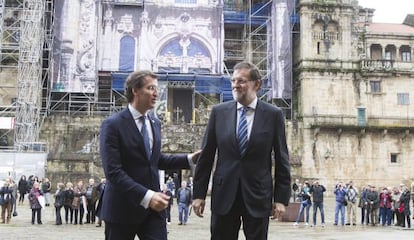 Feijóo y Rajoy, en la plaza del Obradoiro de Santiago