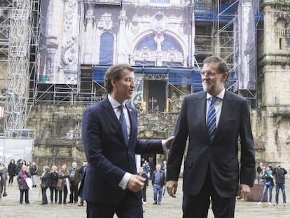 Feijóo y Rajoy, en la plaza del Obradoiro de Santiago