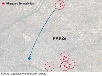 Los lugares de los ataques terroristas en París.