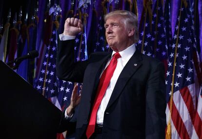 El candidato republicano, Donald Trump, celebra su victoria electoral, en Nueva York.