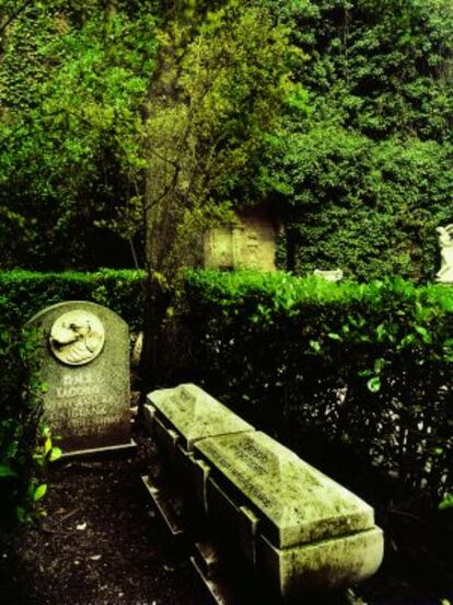 The graves of two of the family's dogs, in the grounds of the Liria Palace.