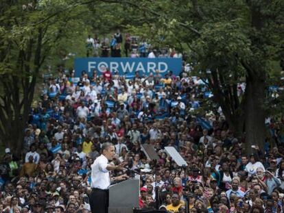 El presidente Obama interviene en un mitin en Cincinnati, Ohio.