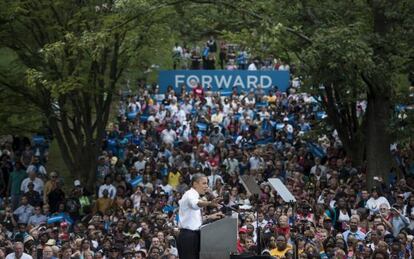 El presidente Obama interviene en un mitin en Cincinnati, Ohio.