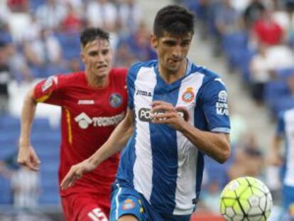 Moreno, en la seva estrena amb la samarreta de l'Espanyol contra el Getafe.