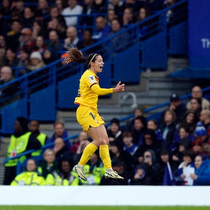 Aitana Bonmatí celebra su gol frente al Chelsea.