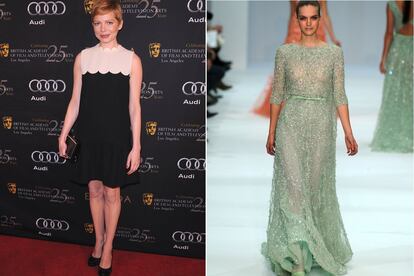 Parece que Elie Saab ha pensado en Michelle Williams, nominada por su papel en A week with Marilyn, para diseñar este vestido de alta costura que presentó en París.