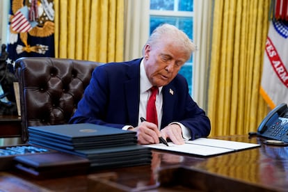 El presidente estadounidense Donald Trump, esta tarde en la Casa Blanca.