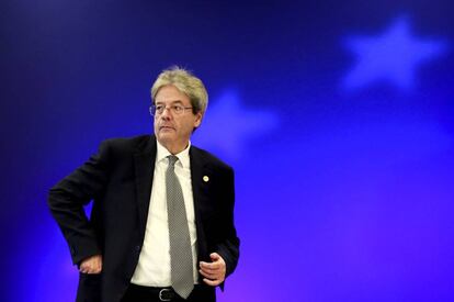 El primer ministro italiano, Paolo Gentiloni, durante la cumbre europea en Bruselas, el 15 de diciembre. 